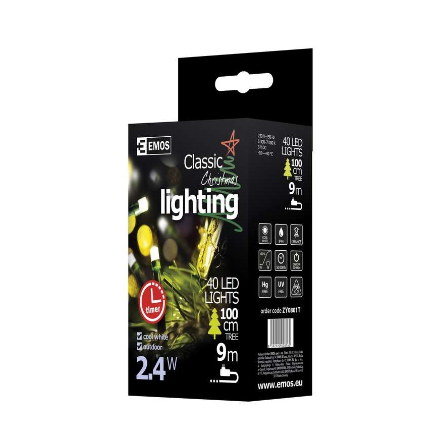 Corrente de Natal Exterior LED CHAIN 40xLED 9m IP44 branco frio