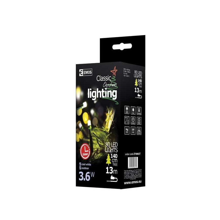Corrente de Natal Exterior LED CHAIN 80xLED 13m IP44 branco frio