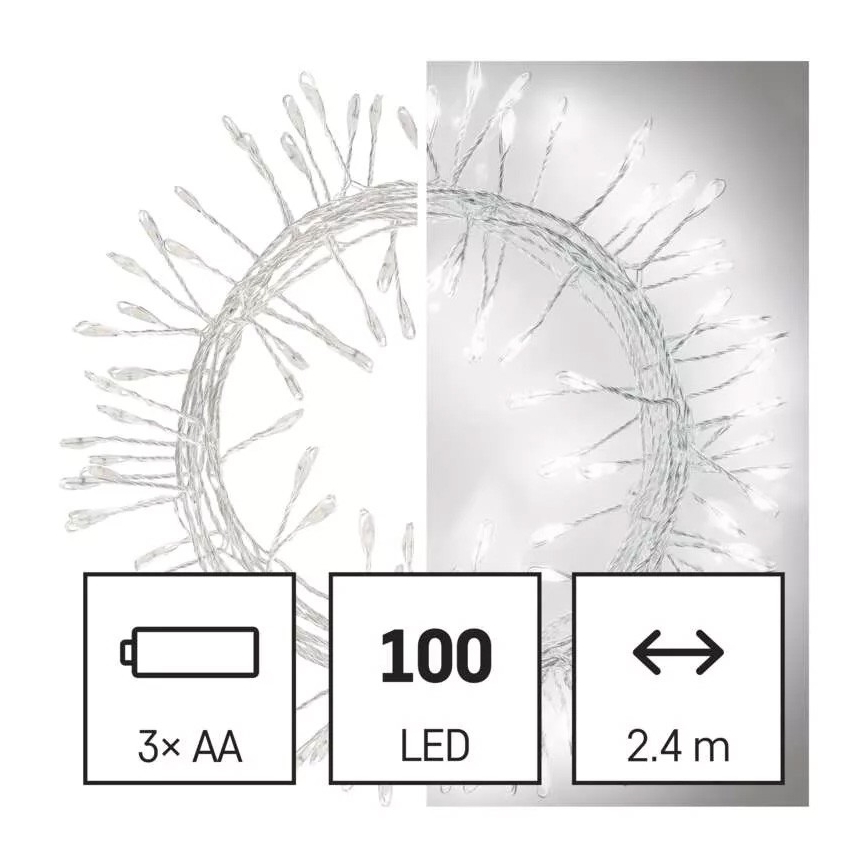 Corrente de Natal LED 100xLED/3xAA 2,7 m branco frio