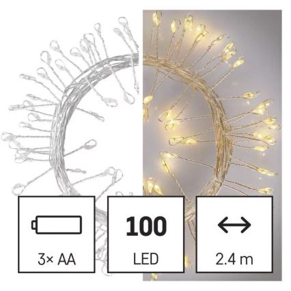 Corrente de Natal LED 100xLED/3xAA 2,7m branco quente