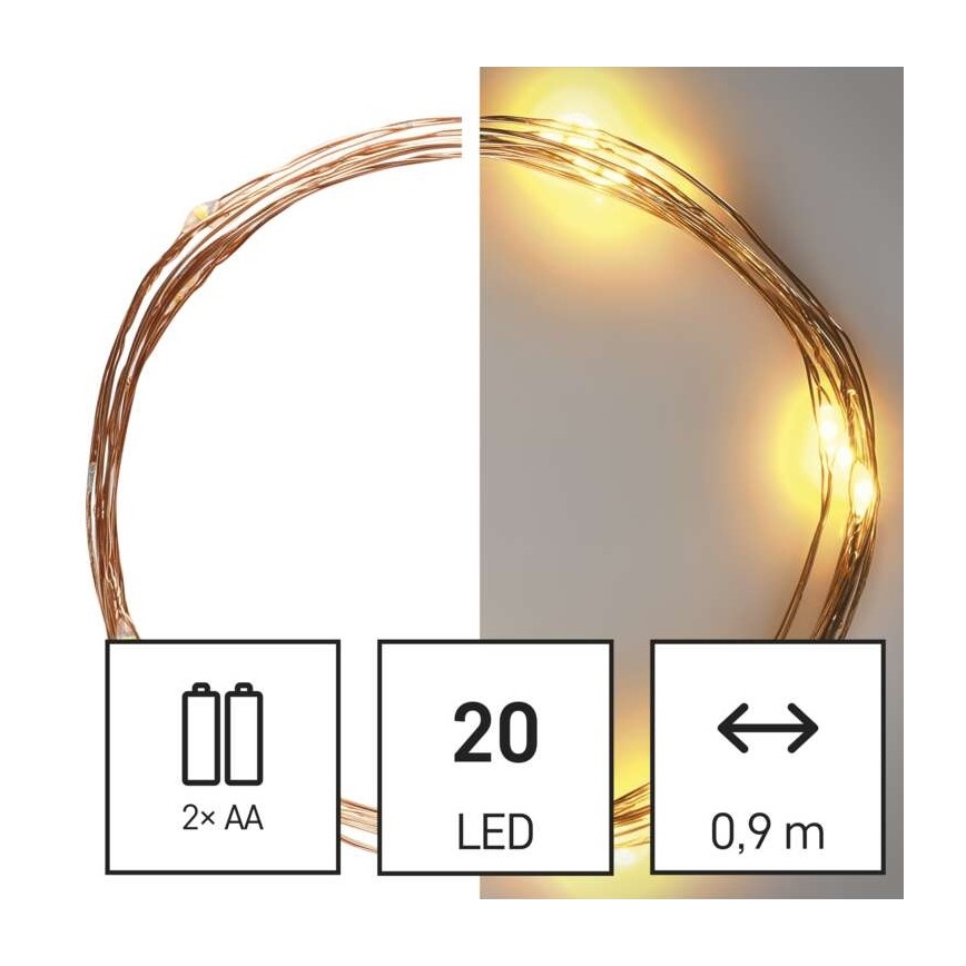 Corrente de Natal LED 20xLED/2,4m branco quente