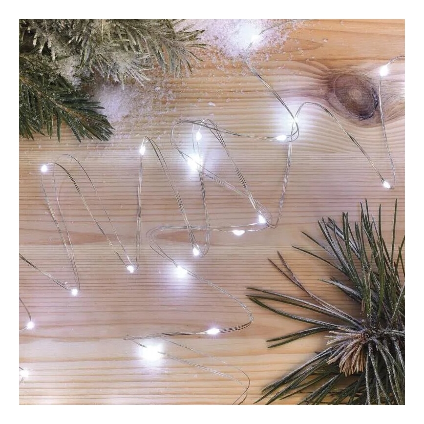 Corrente de Natal LED 20xLED/2xAA 2,4m branco frio