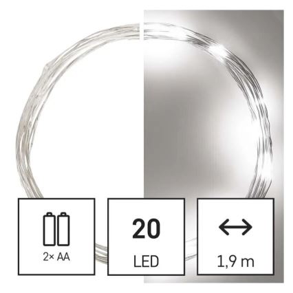 Corrente de Natal LED 20xLED/2xAA 2,4m branco frio