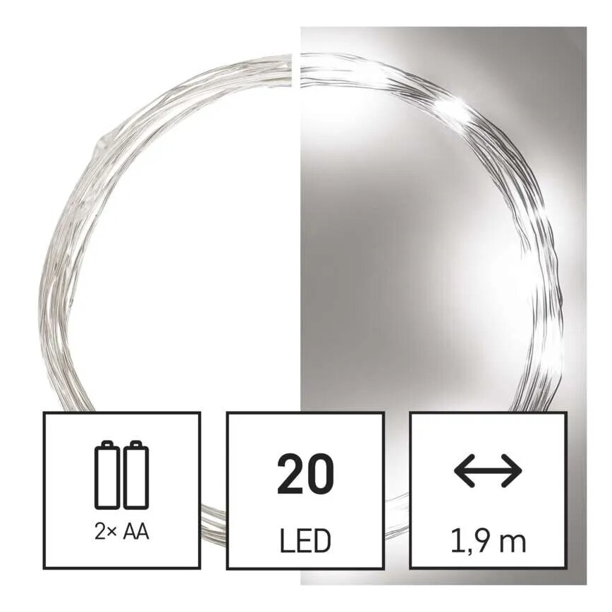 Corrente de Natal LED 20xLED/2xAA 2,4m branco frio