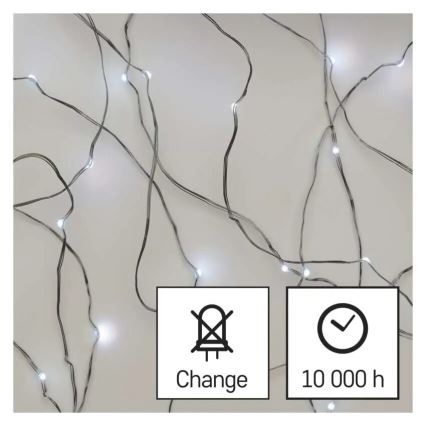 Corrente de Natal LED 20xLED/2xAA 2,4m branco frio
