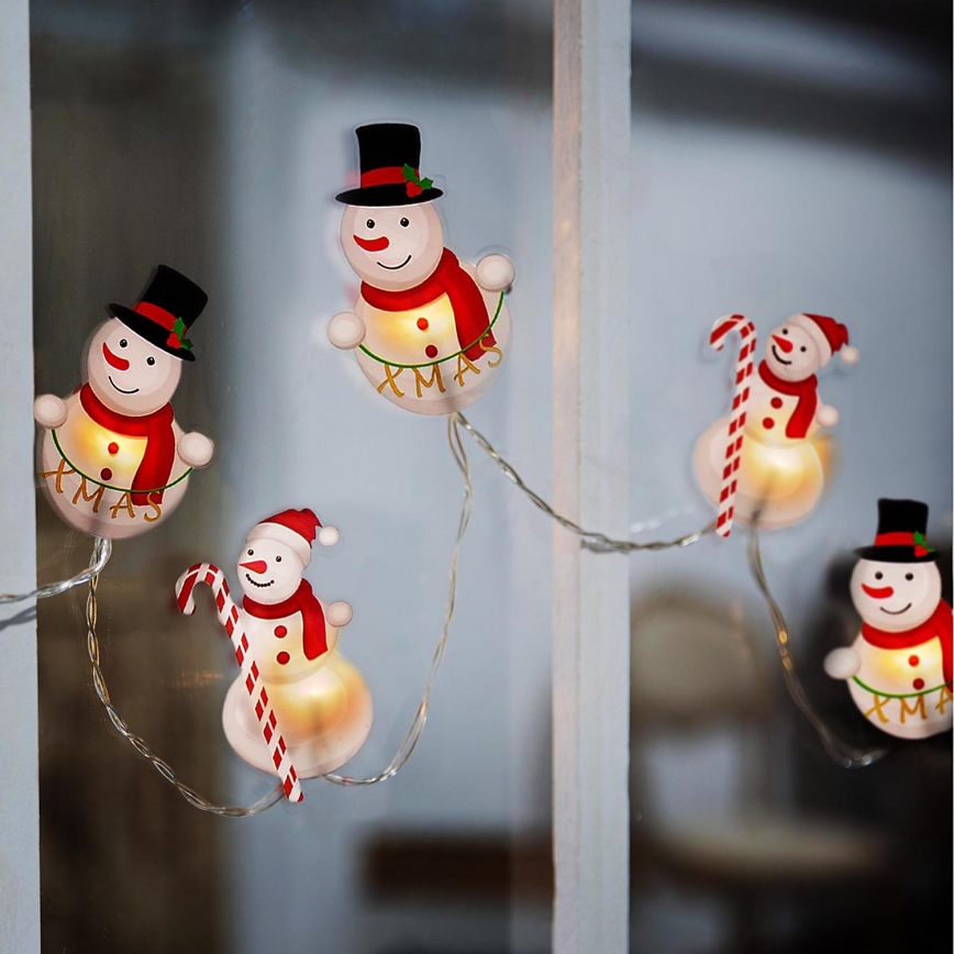 Corrente de Natal LED com chávenas de sucção 6xLED/2xAA 1,2m branco quente boneco de neve