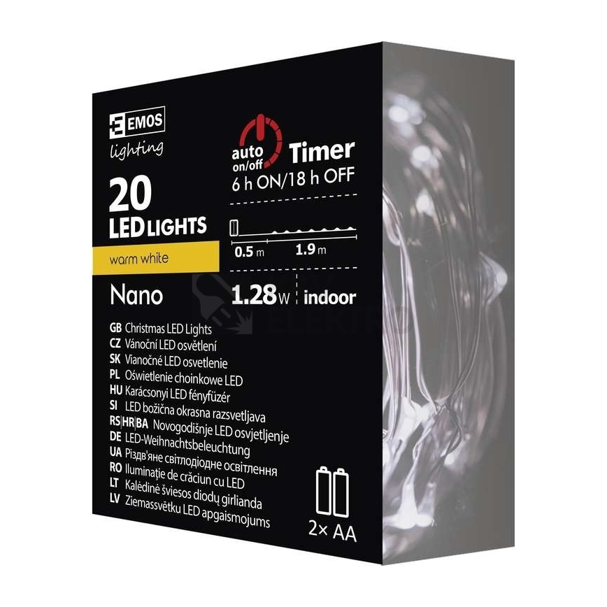 Corrente de Natal LED NANO 20xLED/2xAA 2,4m branco quente