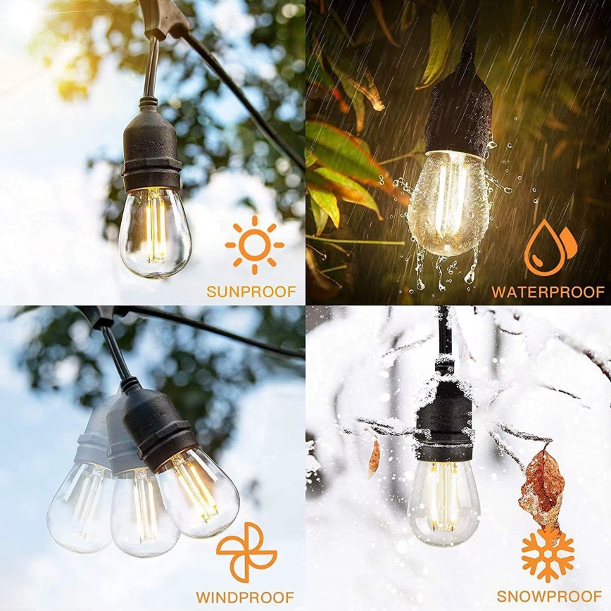 Corrente decorativa exterior LED 20xE27/1W/230V 10 m IP65 preto
