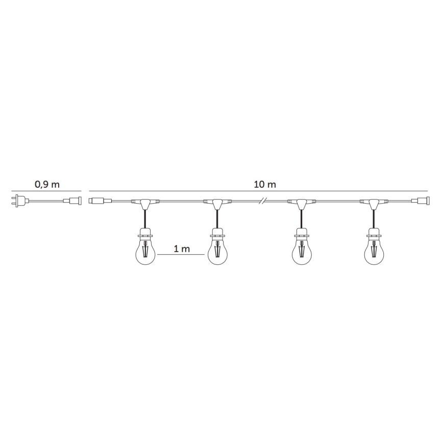 Corrente decorativa exterior LED BAJA ST64 10xE27/1W/230V 10,9m IP44 branco quente