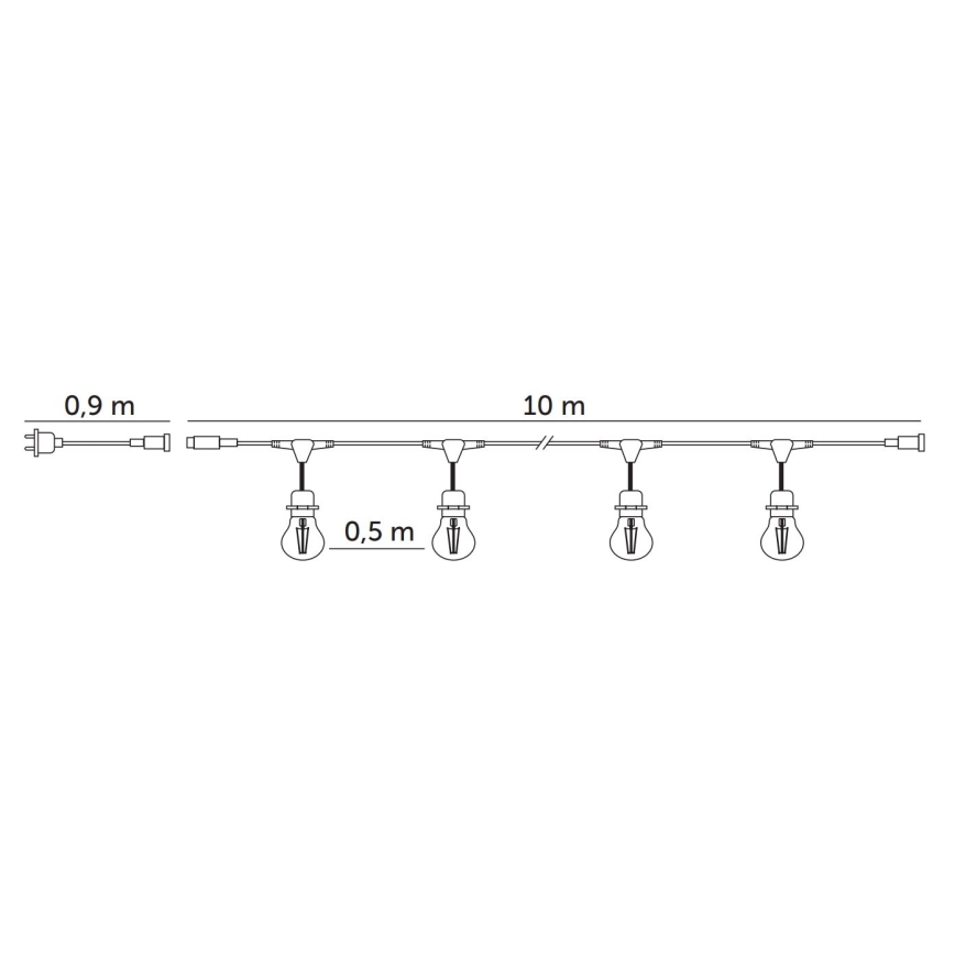 Corrente decorativa exterior LED BAJA ST64 20xE27/1W/230V 10,9m IP44 branco quente
