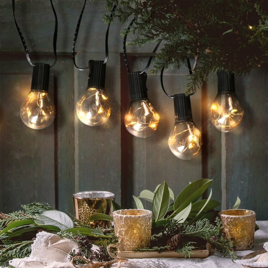 Corrente decorativa exterior LED GRINALDA 10xLED/3xAA 3m IP44 branco quente