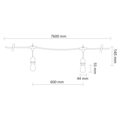 Corrente decorativa exterior LED PARTY NEON 7,6 m 10xE27/0,6W/36V IP44