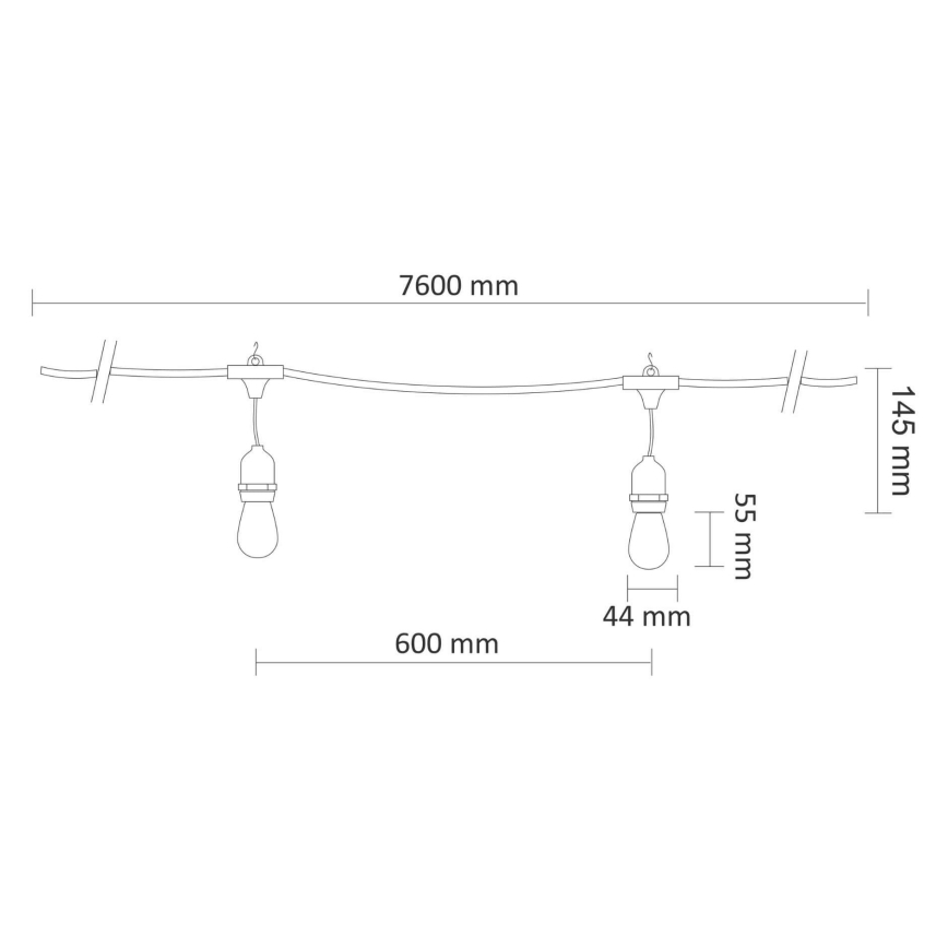 Corrente decorativa exterior LED PARTY NEON 7,6 m 10xE27/0,6W/36V IP44