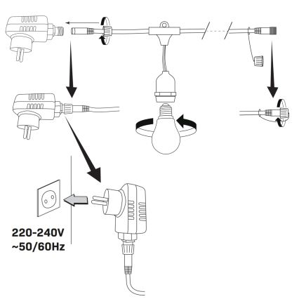 Corrente decorativa exterior LED PARTY NEON 7,6 m 10xE27/0,6W/36V IP44