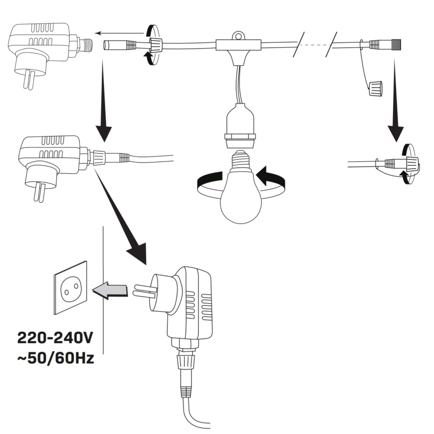 Corrente decorativa exterior LED PARTY NEON 7,6 m 10xE27/0,6W/36V IP44