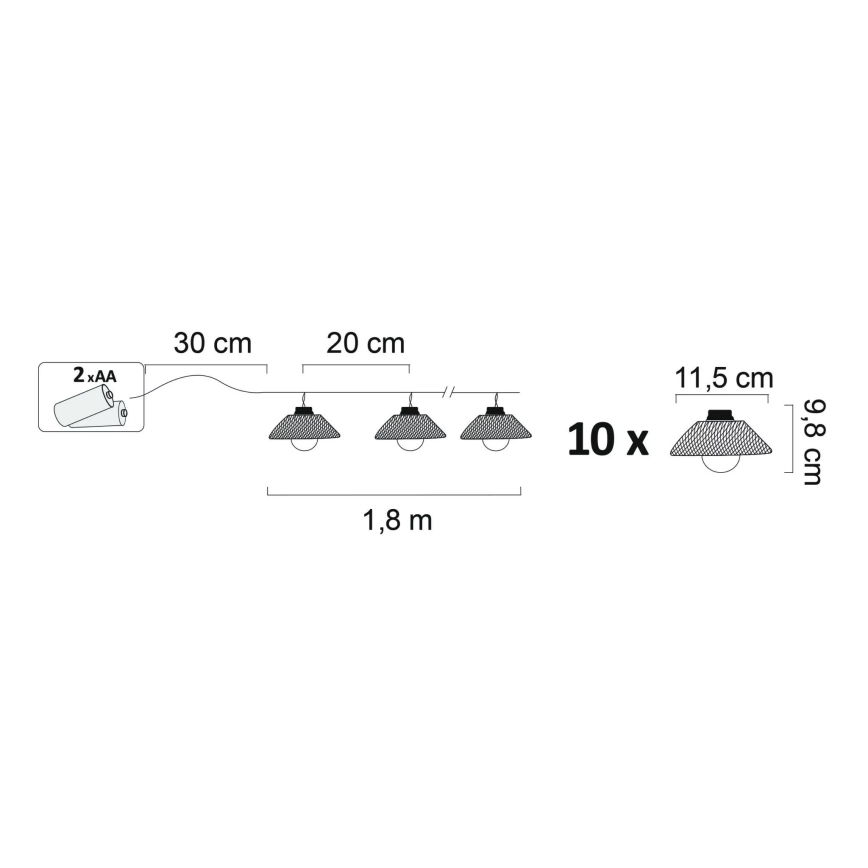 Corrente decorativa LED ASTRA 10xLED/2xAA 2,1 m preto