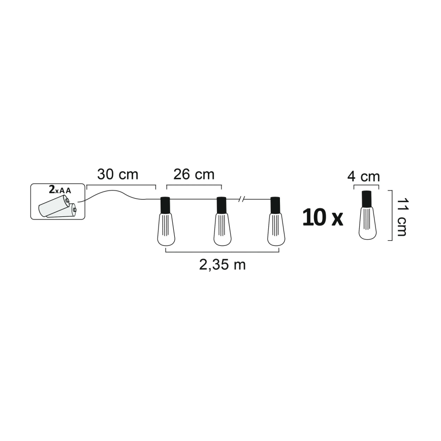 Corrente decorativa LED EDISON 2,65 m 10xLED/2xAA