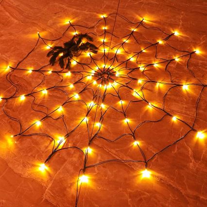 Corrente decorativa LED HALLOWEEN LED/5V/8 funções teia de aranha + controlo remoto