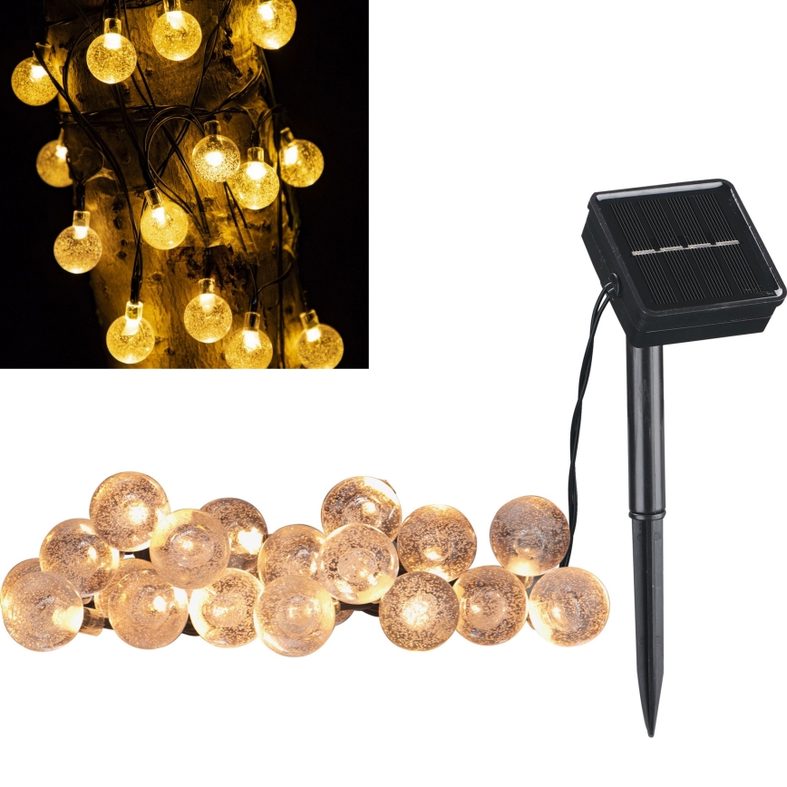 Corrente decorativa solar LED BUBBLE GLASS 20xLED/8 funções 4,85 m 600 mAh IP44 branco quente