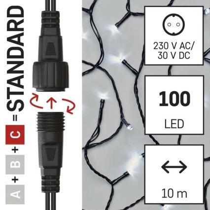 Corrente exterior de Natal LED 100xLED/10m IP44 branco frio
