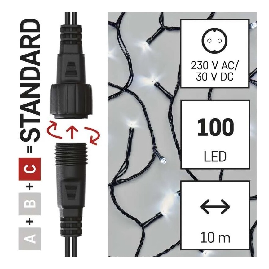 Corrente exterior de Natal LED 100xLED/10m IP44 branco frio