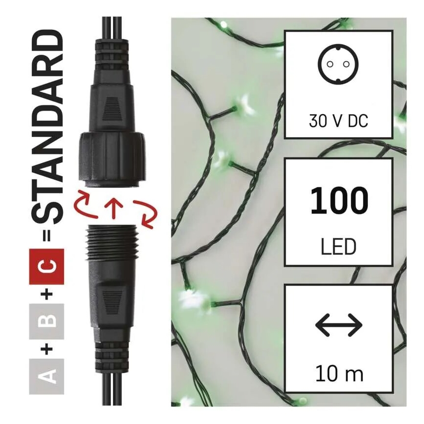 Corrente exterior de Natal LED 100xLED/10m IP44 verde