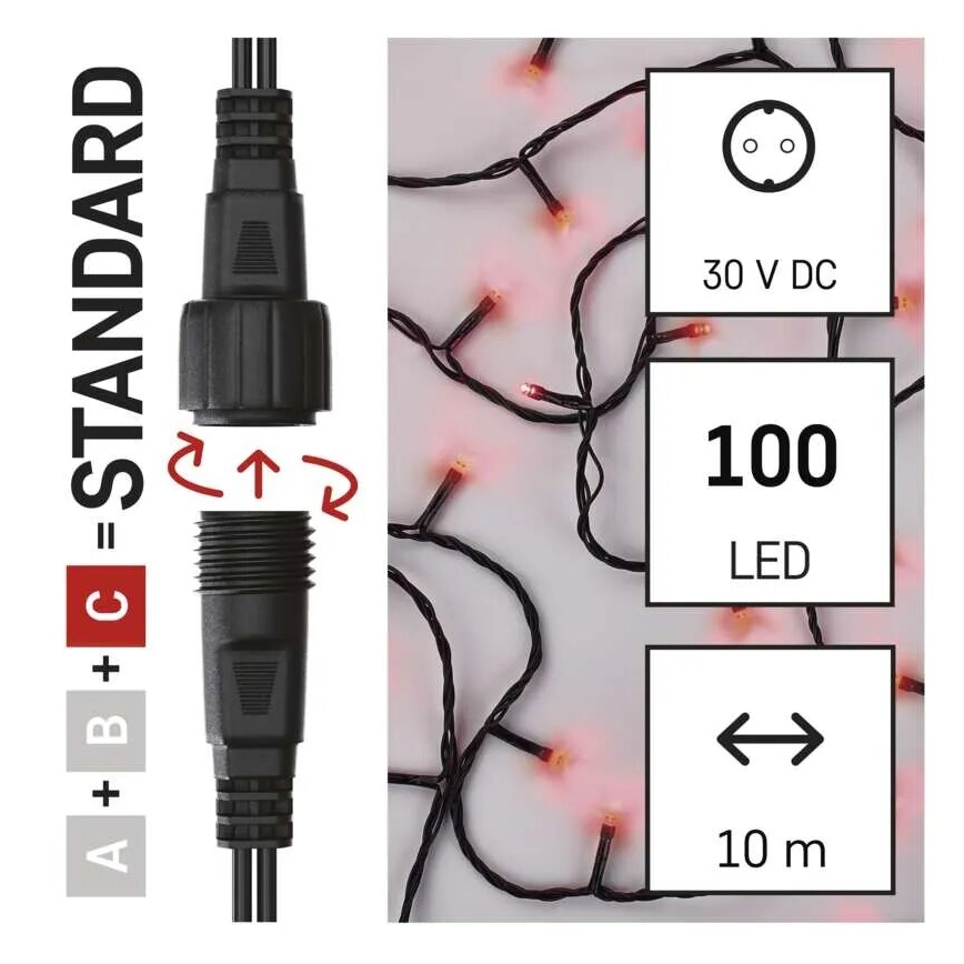 Corrente exterior de Natal LED 100xLED/10m IP44 vermelho