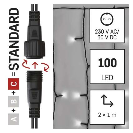 Corrente exterior de Natal LED 100xLED/1x2m IP44 branco frio