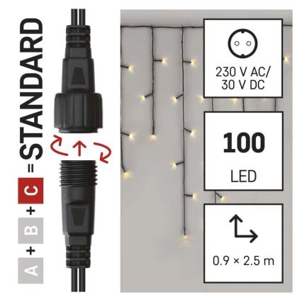 Corrente exterior de Natal LED 100xLED/2,5x0,9m IP44 branco quente
