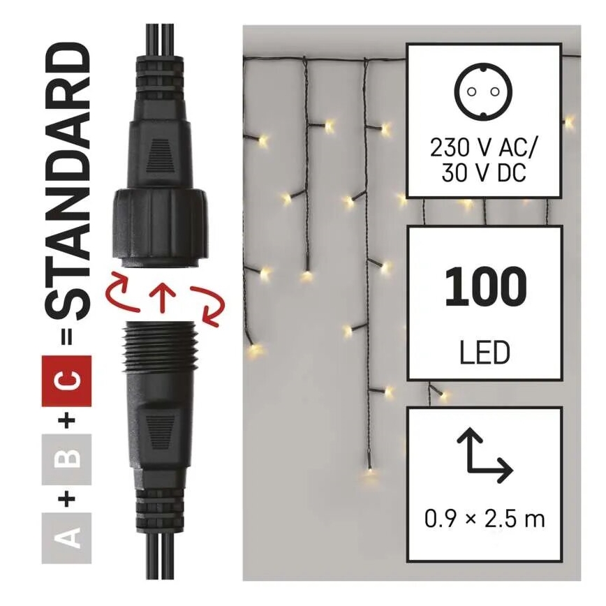 Corrente exterior de Natal LED 100xLED/2,5x0,9m IP44 branco quente