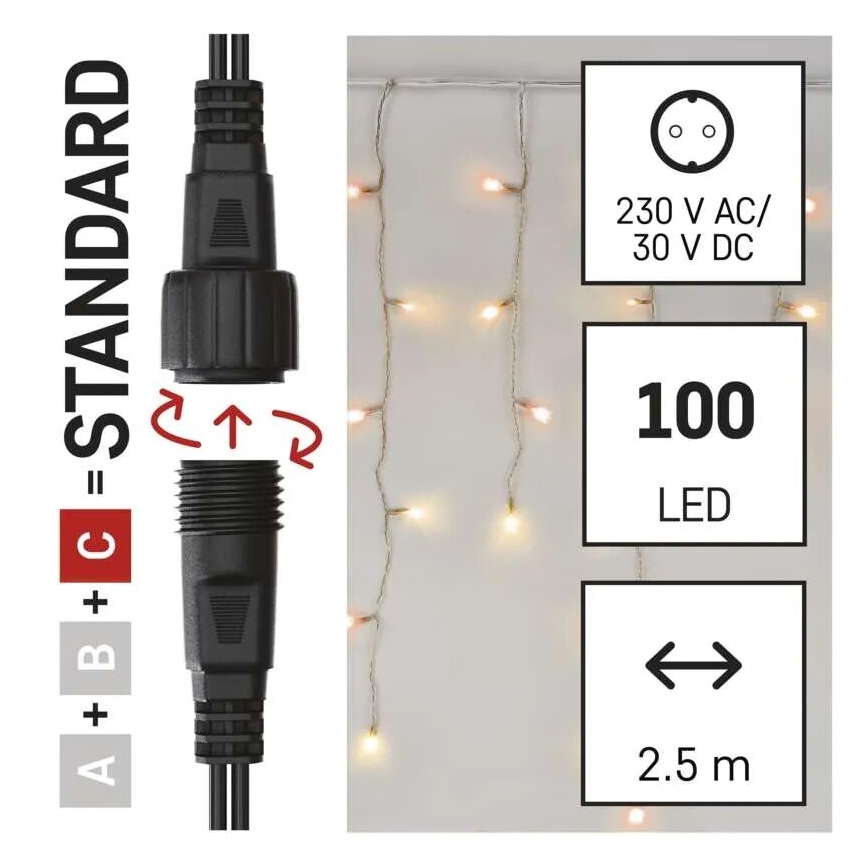 Corrente exterior de Natal LED 100xLED/2,5x0,9m IP44 vermelho/vintage