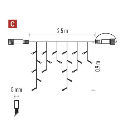 Corrente exterior de Natal LED 100xLED/2,5x0,9m IP44 vermelho/vintage