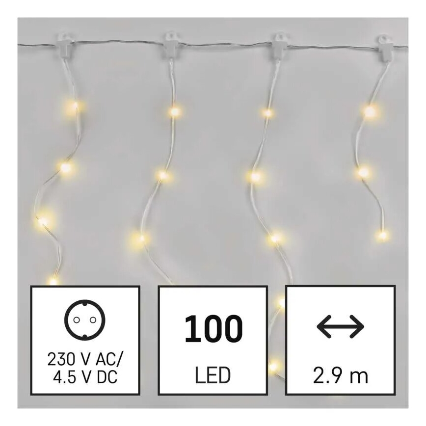 Corrente exterior de Natal LED 100xLED/8 funções 7,9x0,7m IP44 branco quente