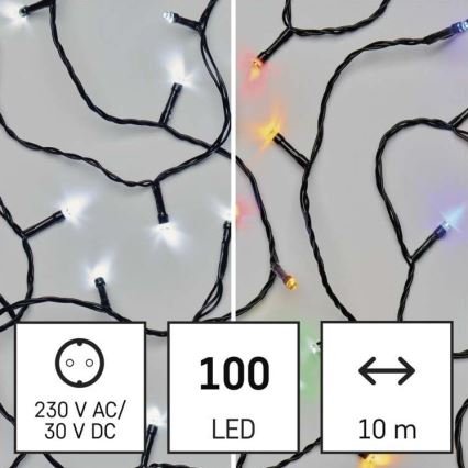 Corrente exterior de Natal LED 100xLED/8 modos 15m IP44 branco frio/multicolor