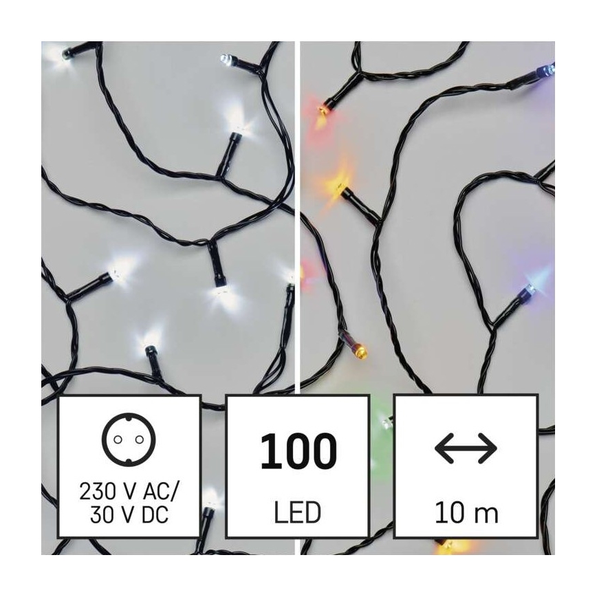 Corrente exterior de Natal LED 100xLED/8 modos 15m IP44 branco frio/multicolor