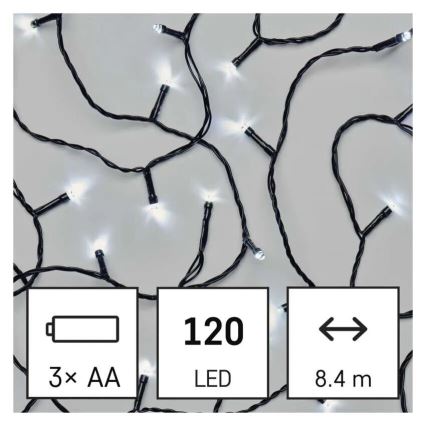 Corrente exterior de Natal LED 120xLED/3xAA 8,9m IP44 branco frio