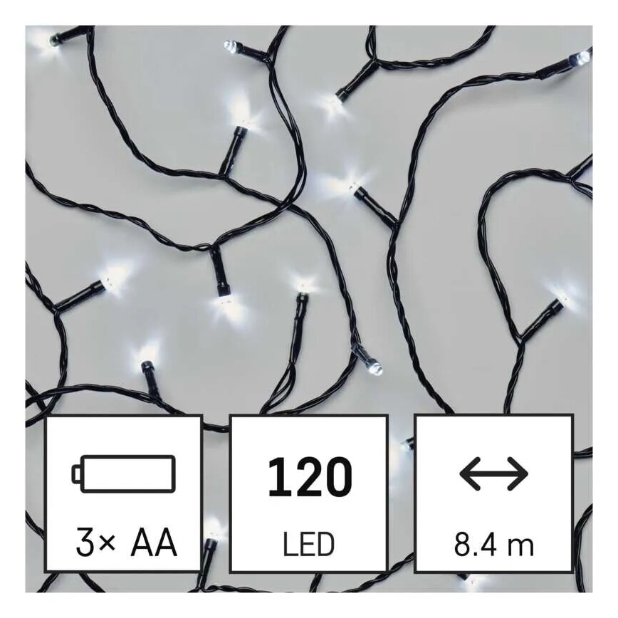 Corrente exterior de Natal LED 120xLED/3xAA 8,9m IP44 branco frio