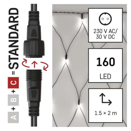 Corrente exterior de Natal LED 160xLED/2x1,5m IP44 branco frio