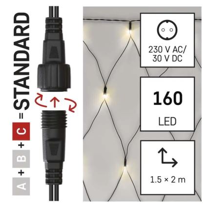 Corrente exterior de Natal LED 160xLED/2x1,5m IP44 branco quente