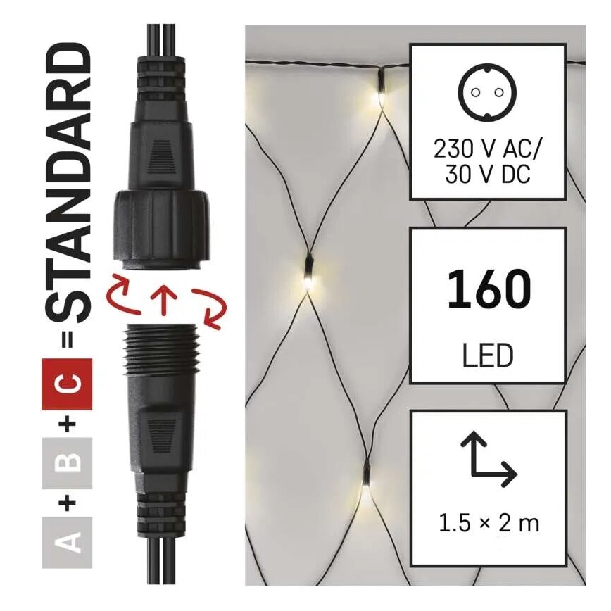Corrente exterior de Natal LED 160xLED/2x1,5m IP44 branco quente