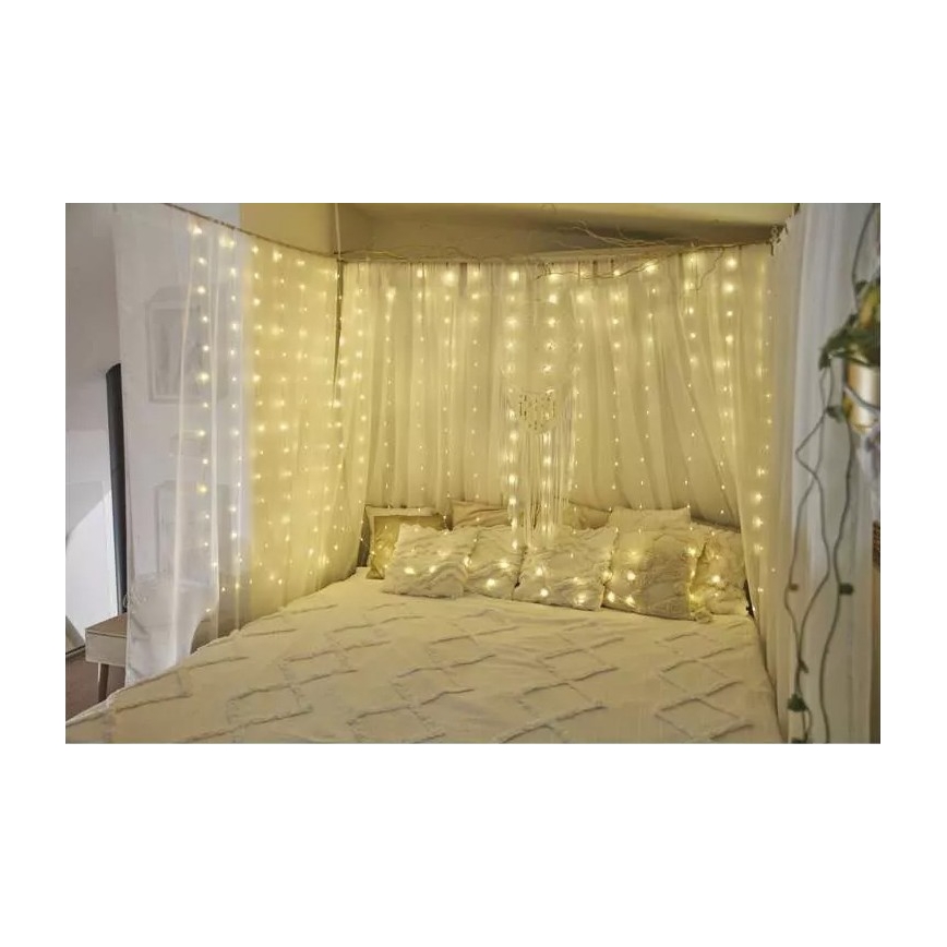 Corrente exterior de Natal LED 180xLED/8 funções 6,7 m IP44 branco quente