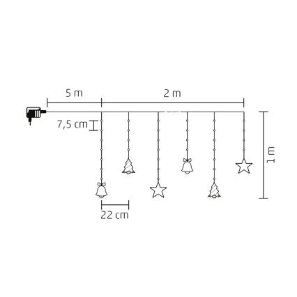 Corrente exterior de Natal LED 186xLED 7m IP44 branco frio