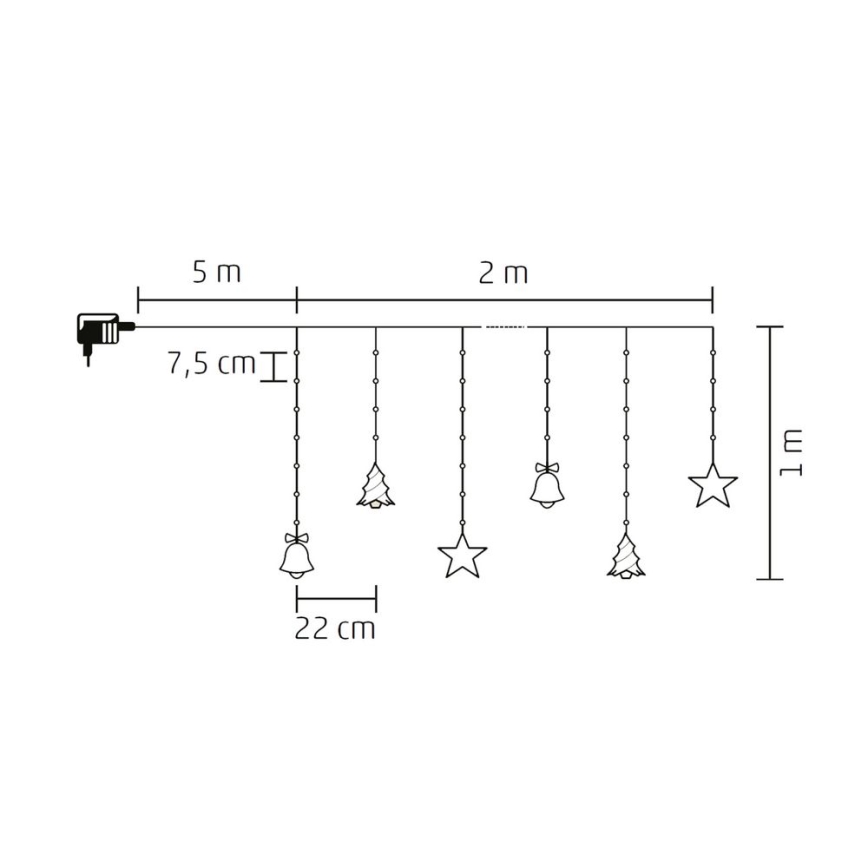 Corrente exterior de Natal LED 186xLED 7m IP44 branco frio