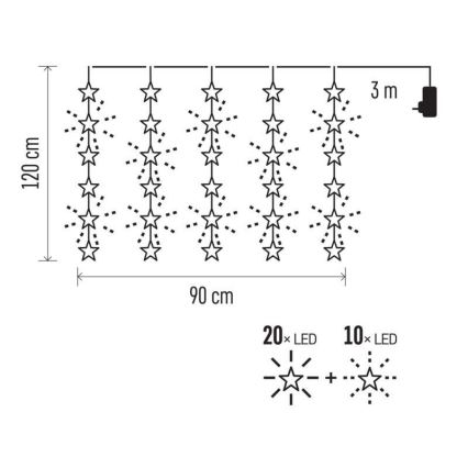 Corrente exterior de Natal LED 30xLED/3,9m IP44 estrelas