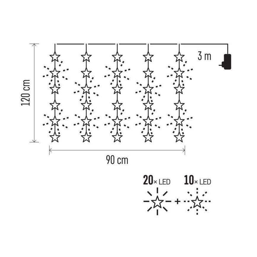 Corrente exterior de Natal LED 30xLED/3,9m IP44 estrelas