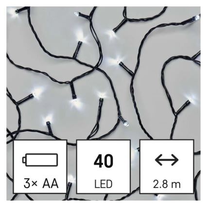 Corrente exterior de Natal LED 40xLED/3xAA 3,3m IP44 branco frio