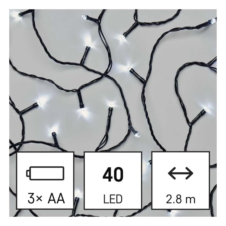 Corrente exterior de Natal LED 40xLED/3xAA 3,3m IP44 branco frio