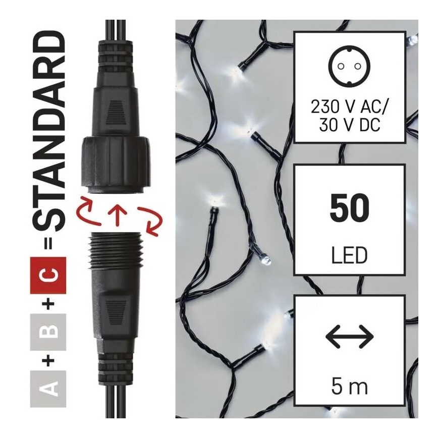 Corrente exterior de Natal LED 50xLED/5m IP44 branco frio