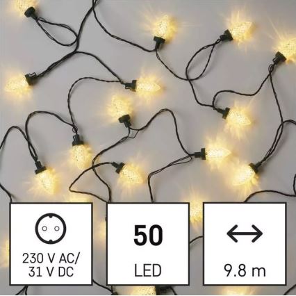 Corrente exterior de Natal LED 50xLED/8 funções 14,8 m IP44 branco quente