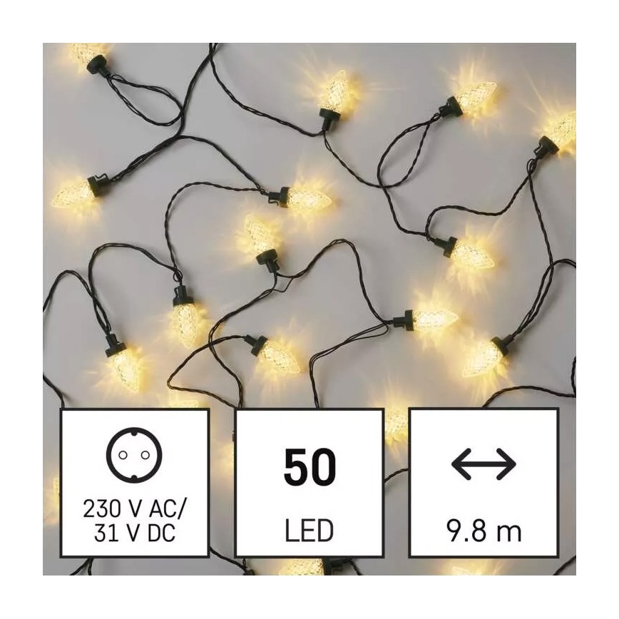 Corrente exterior de Natal LED 50xLED/8 funções 14,8 m IP44 branco quente